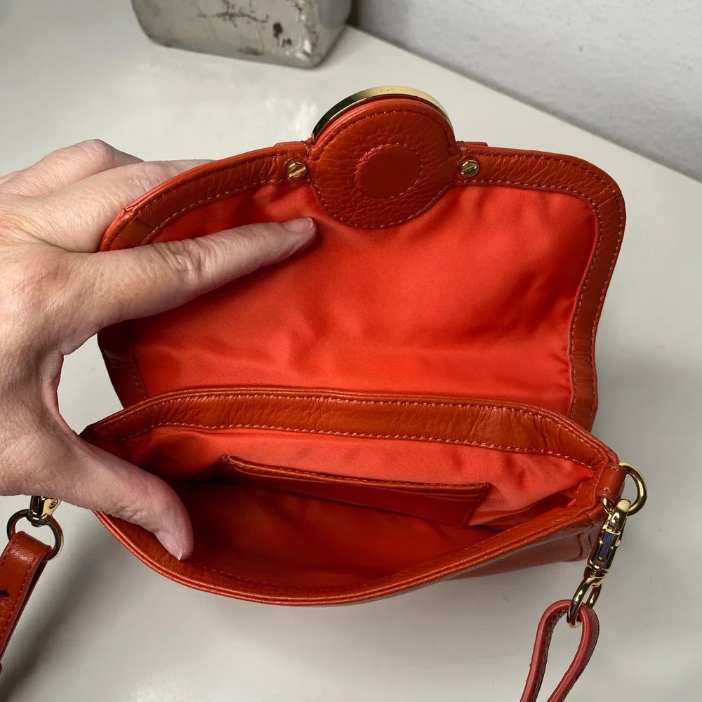 Tory Burch‎ Amanda Burnt Orange Pebbled Leather Mini Crossbody Preppy Coconut